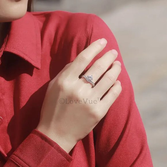 Certified 1ct. t.w. Diamond Moissanite Solitaire Chevron Engagement Wedding Ring - Picture 7 of 16